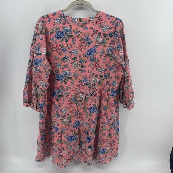LOFT floral print V-neck 1/2 button up long sleeve tiered eyelet hem dress sz 14 - Picture 8 of 9
